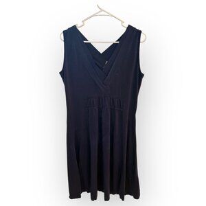 Athleta Dark Blue V-Neck Fit & Flare Knee-Length Dress - Size XL